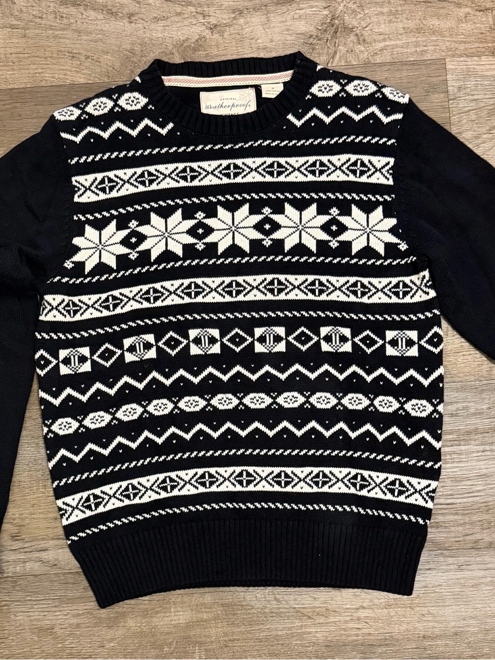Weatherproof Men’s Black & White Nordic Crewneck Sweater